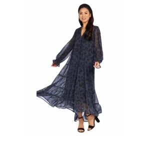 Elegant Navy Blue Chiffon Maxi Dress